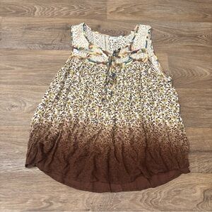 NWT Earthbound Dipped Tie Dye Boho Floral Rayon Tank Top Hippie Festival Large